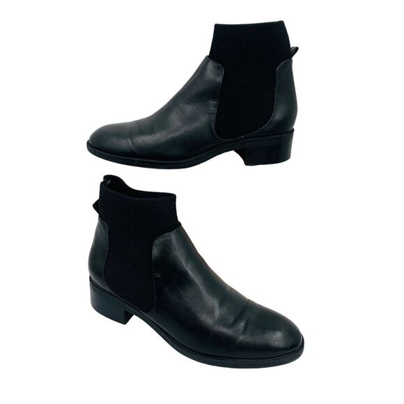 Zara Black Leather Low Heel Sock Style Chelsea Ankle Boots - Picture 10 of 11